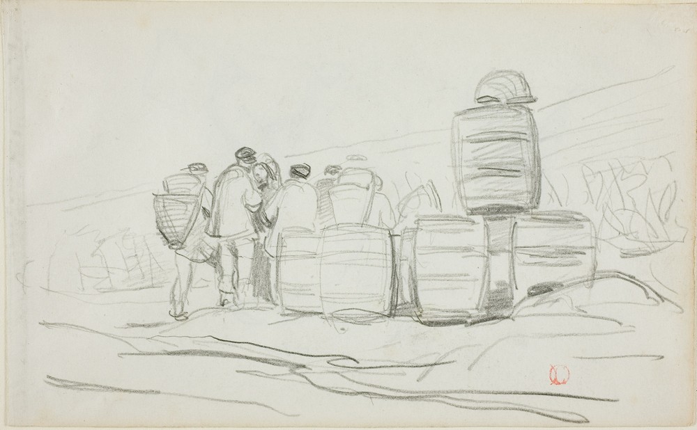 Study of a Group of People with Barrels (c. 1863)