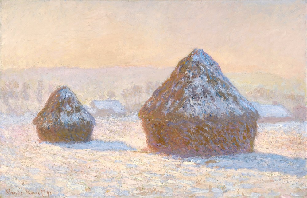 Wheatstacks, Snow Effect, Morning