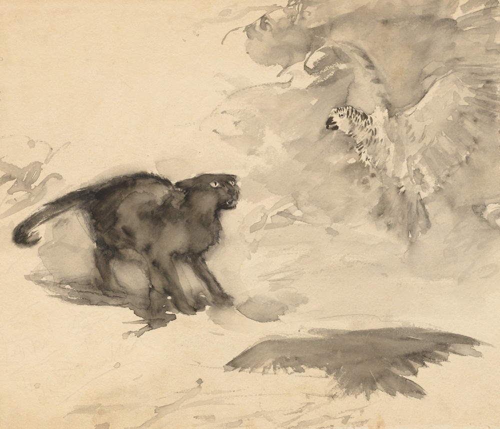 The Parrot and the Cat (Sketch for ‘Good-Night’ by Eleanor Gates) (c. 1905)