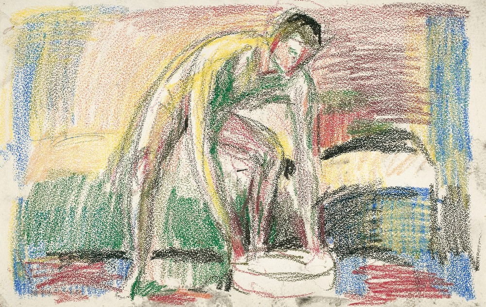 Naken mann vasker føttene (Ca. 1925)