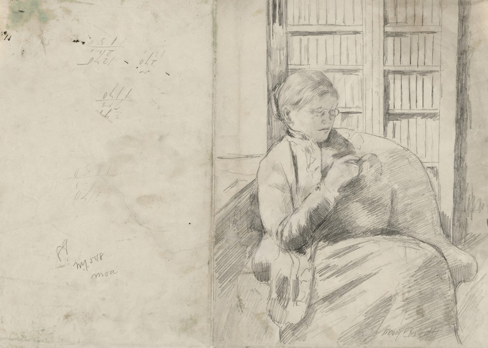 Knitting in the Library (recto) (c. 1881)